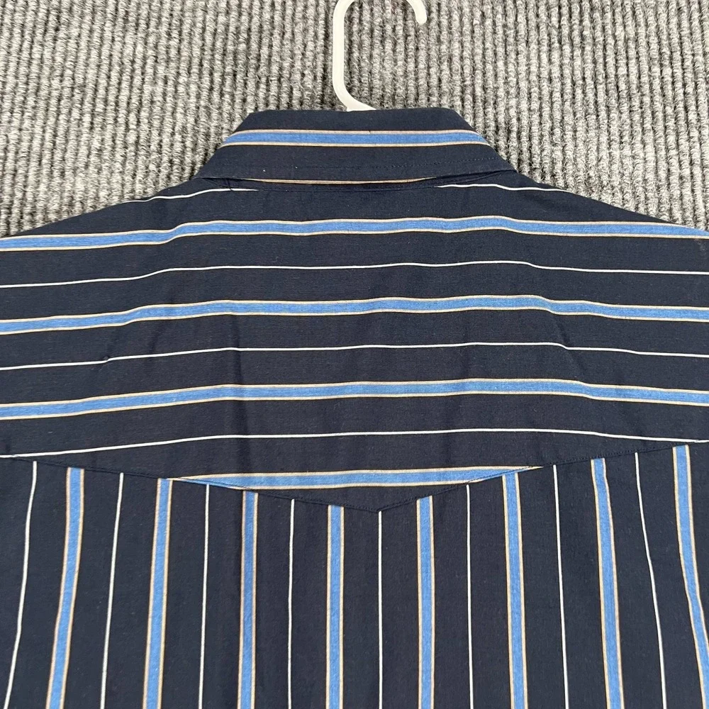 Plains Western Wear Shirt‎ Mens XL Extra Large Blue Striped Short Sleeve Snap